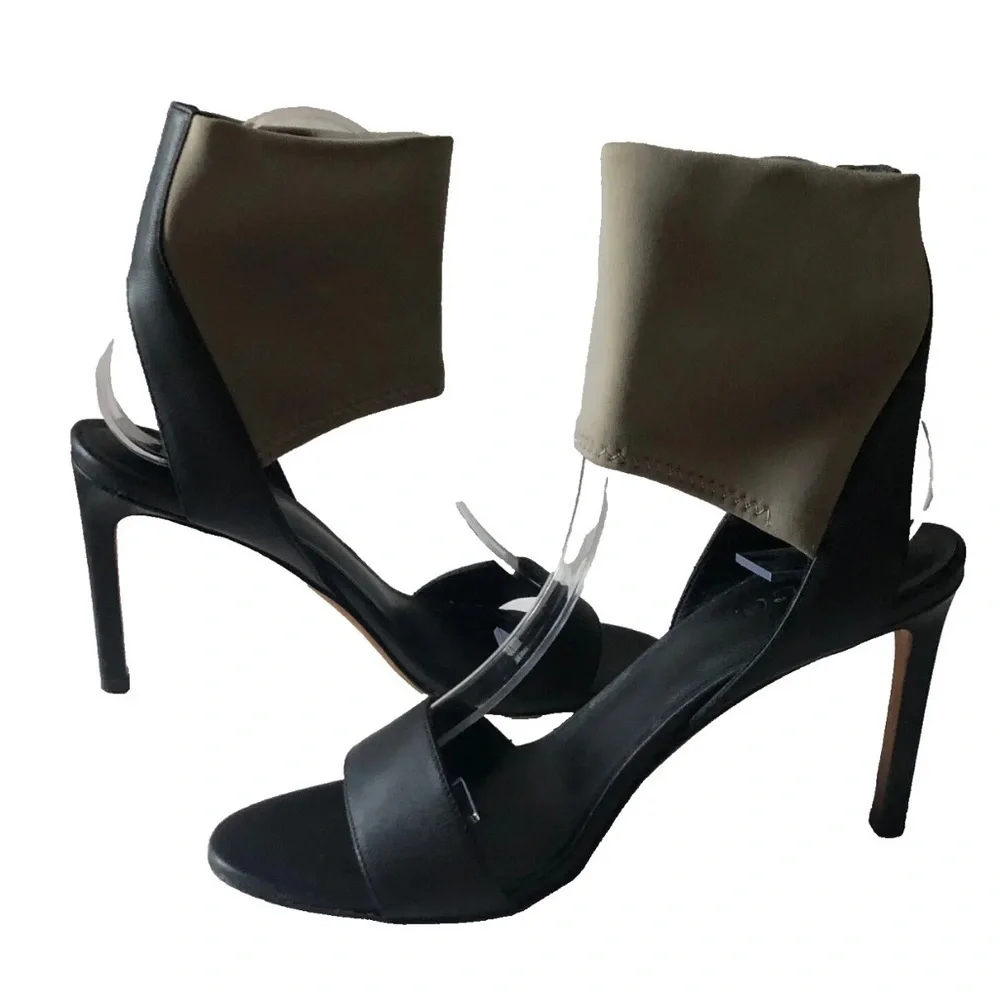 Vince Ankle Stretch Cuff Open Toe Stiletto Sandals Black Size 6 Sample Sale
